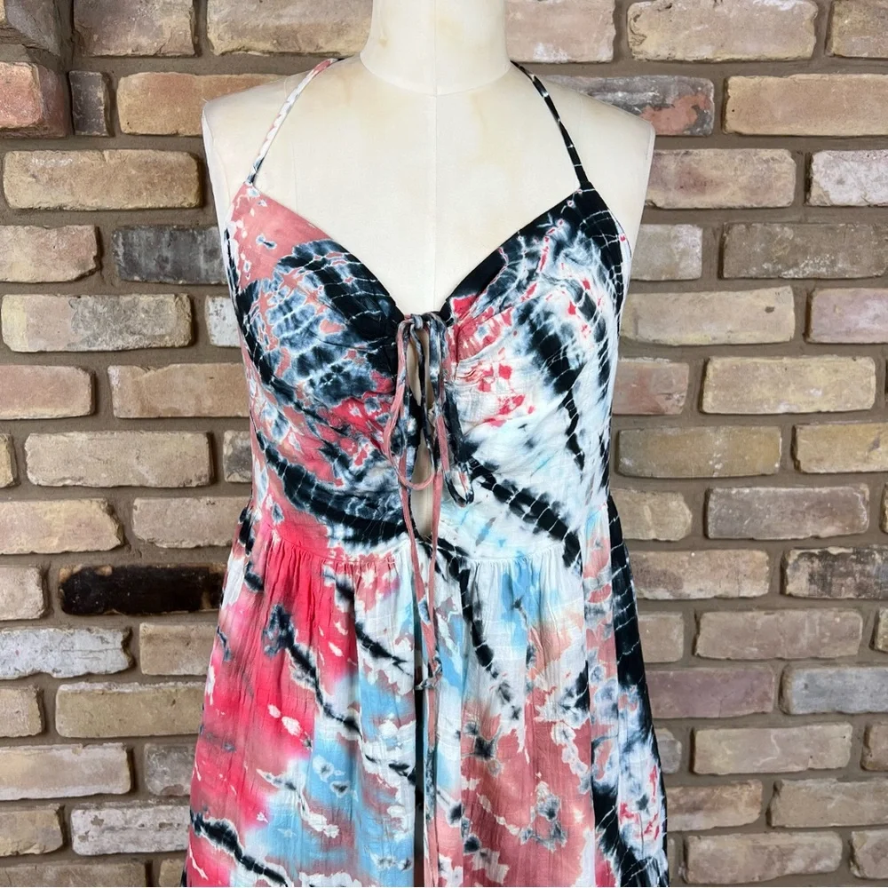 YOUNG FABULOUS & BROKE Strawberry Tropics Tie Dye Haisley Tiered Maxi Dress